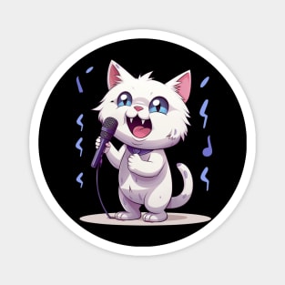 Kawaii white Cat singing Magnet